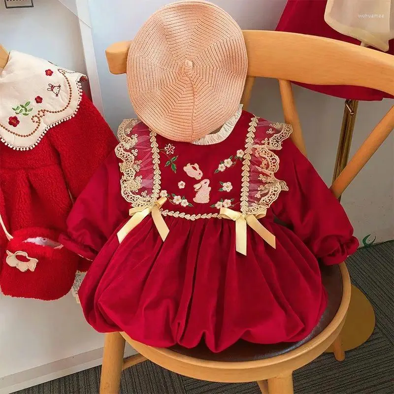 Abiti da ragazza Abbigliamento per bambini Caldo inverno Neonate Spagnolo Plus Velluto Anno Natale Dolce principessa Abito da ballo a strati Festa di compleanno Eid