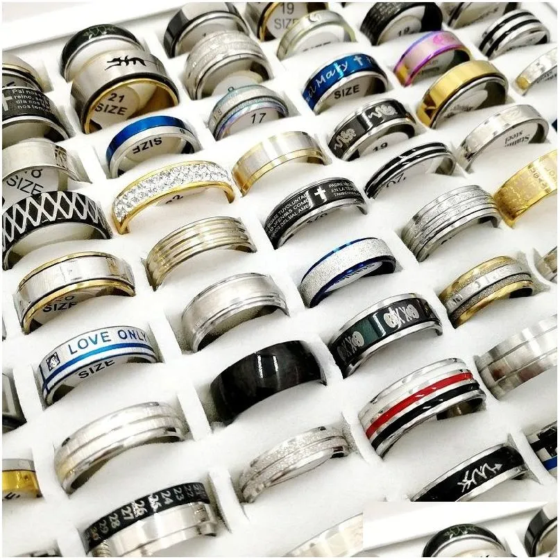 Band Rings Newest Fashion 100Pcs/Pack Stainless Steel Rings Finger Band Fit Mens And Womens Mixed Styles Titanium Jewelry Wedding Drop Dhqif