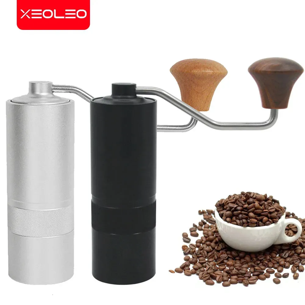 Xeoleo Manual Coffee Grinder Handle Aluminium Manual Grinder Hand Coffee Bean Burr Grinder Outdoor Travel Portable Coffee 231220