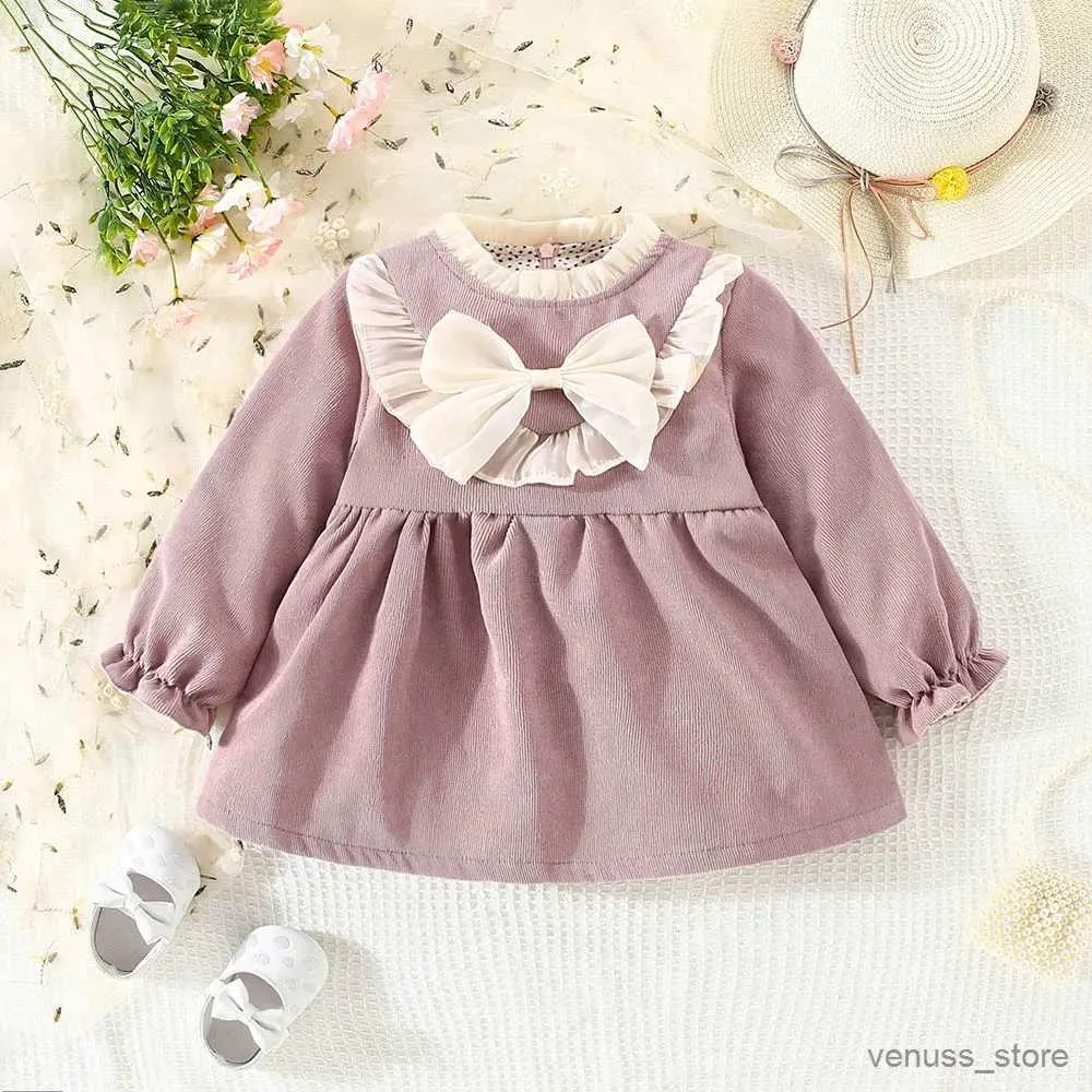 Girl's Dresses Autumn Kids Clothes Baby Girl Long Sleeve Dress Fashion Casual Bow Birthday Dress For Baby Girl Outing Dress