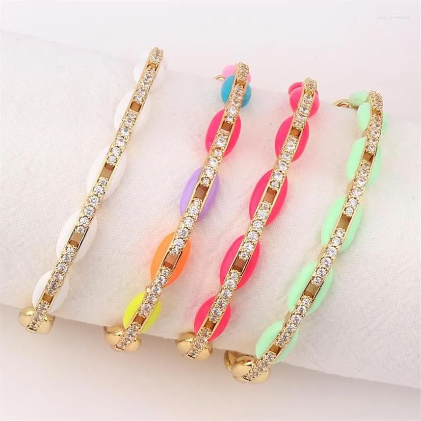 Bangle Hoge Kwaliteit CZ Pastel Emaille Armband Voor Vrouwen Goud Kleur Regenboog Kleurrijke Zomer Jewelry318i