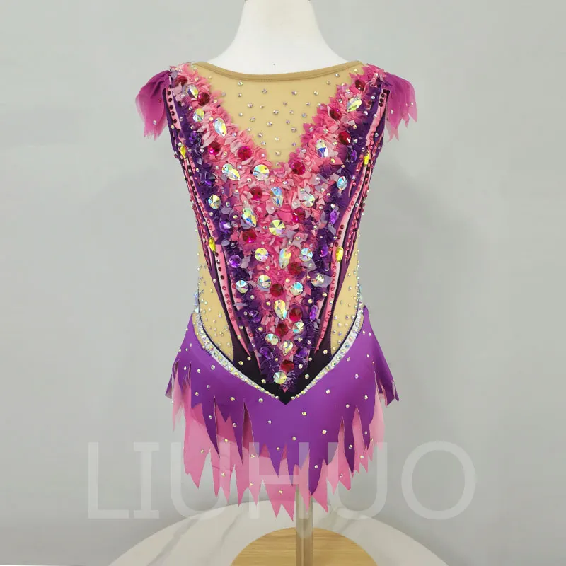 Liuhuo Rhythmic Gymnastics Leotards Girls Women Pink Competitions Artistics Gymnastics Performance Wear Quality Crystals