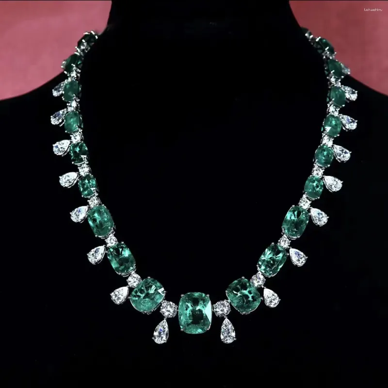 Pendants KQDANCE Cushion Cut Created Emerald Green And White Zircon Stone Tennis Necklaces Luxury Copper Party Jewelry For Women