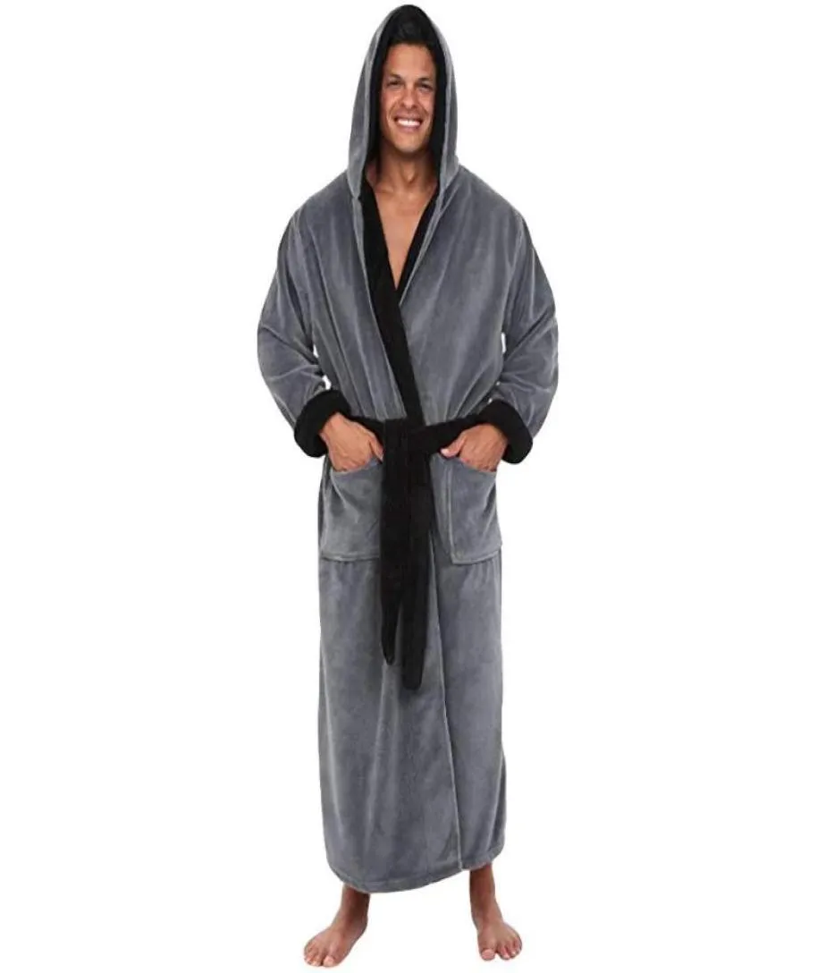 Men039s Sleepwear Plus Size冬の延長されたぬいぐるみバスローブホームウェア服男性ソリッドカラー長袖ローブコートWit6205524