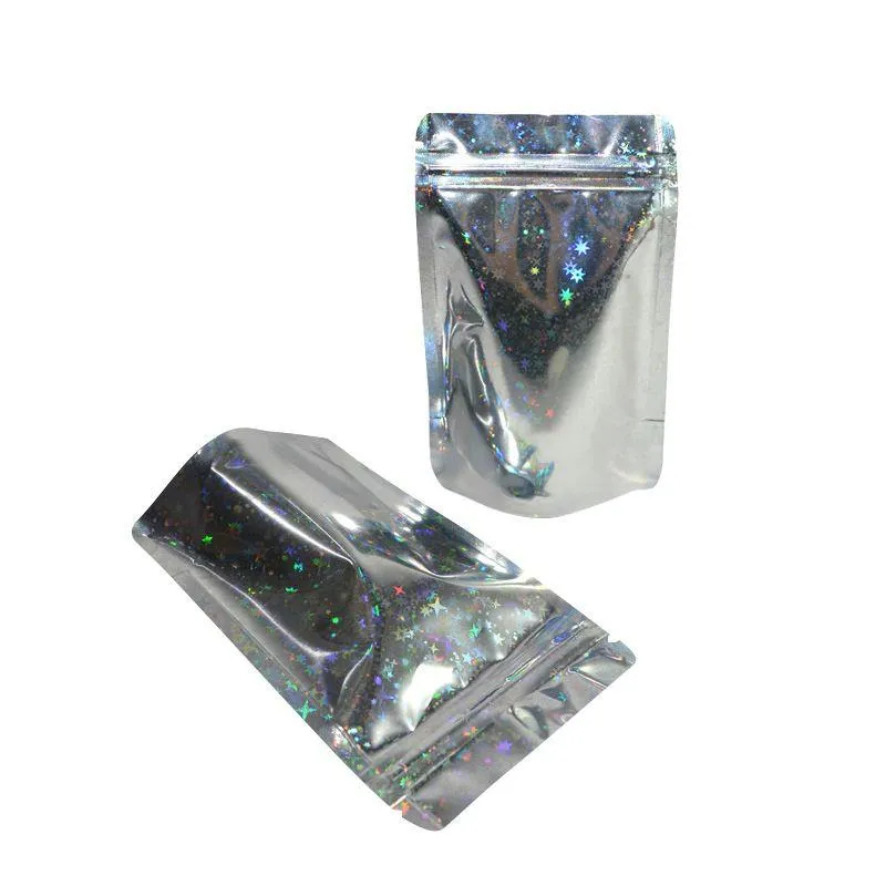 Sacchetti di prova di odore risiedibili sacca per sacchetto piatto mylar per feste favorire il colore olografico del cibo con stella glitter lrjcw