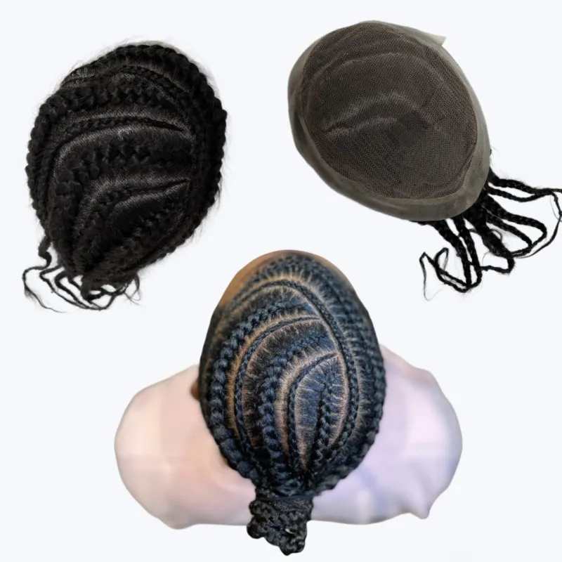 Cardas de cabelo da Virgem Virgem da Malásia #1B Toupee Black Australia 8x10 Lace com unidades de tranças PU para homens negros