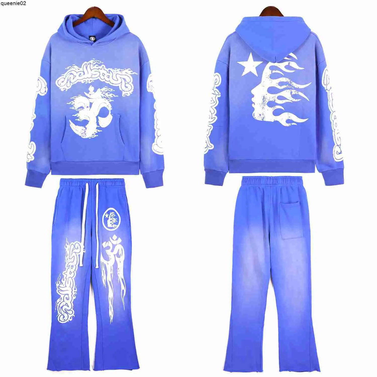 Herren Hoodies Sweatshirts Hochwertige Herrenmarke Designer Hoodies Fashion Hellstar Blue Yoga Hoodios Drucken Long Sleeve Street Hip-Hop Set