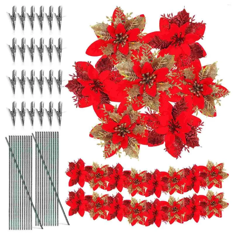 Decorative Flowers Christmas Green Onion Wreath Accessories Poinsettia Floral Tree Decoration Clips