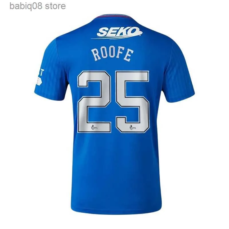 Les fans en tête de t-shirt 23 24 Glasgow Rangers Soccer Jerseys 2023 2024 Home Blue Sakala Kent Tavernier Morelos Colak Hogan Football Kirt Kid Kit Kit Fans Player Version Camis