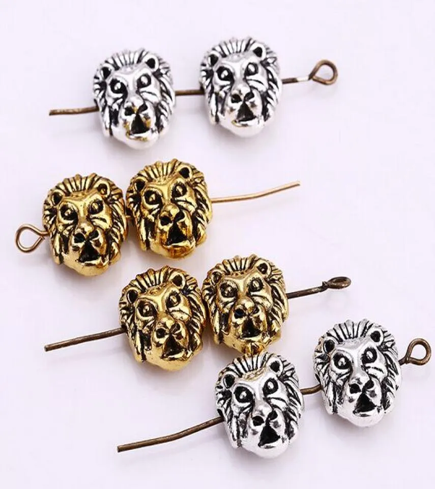 100pcslot Metal Leone Lion Head Beads Spacer Bead Charms för smycken DIY Making Antique Sliver Plated Gold Plated 11x12mm3541480