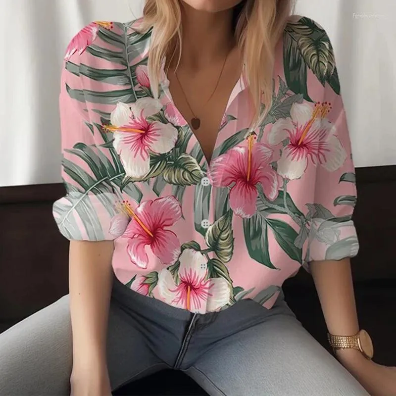 여성용 블라우스 열대 식물 꽃 3d 프린트 여성 셔츠 패션 아름다운 스트리트웨어하라 주쿠 캐주얼 긴 슬리브 의류
