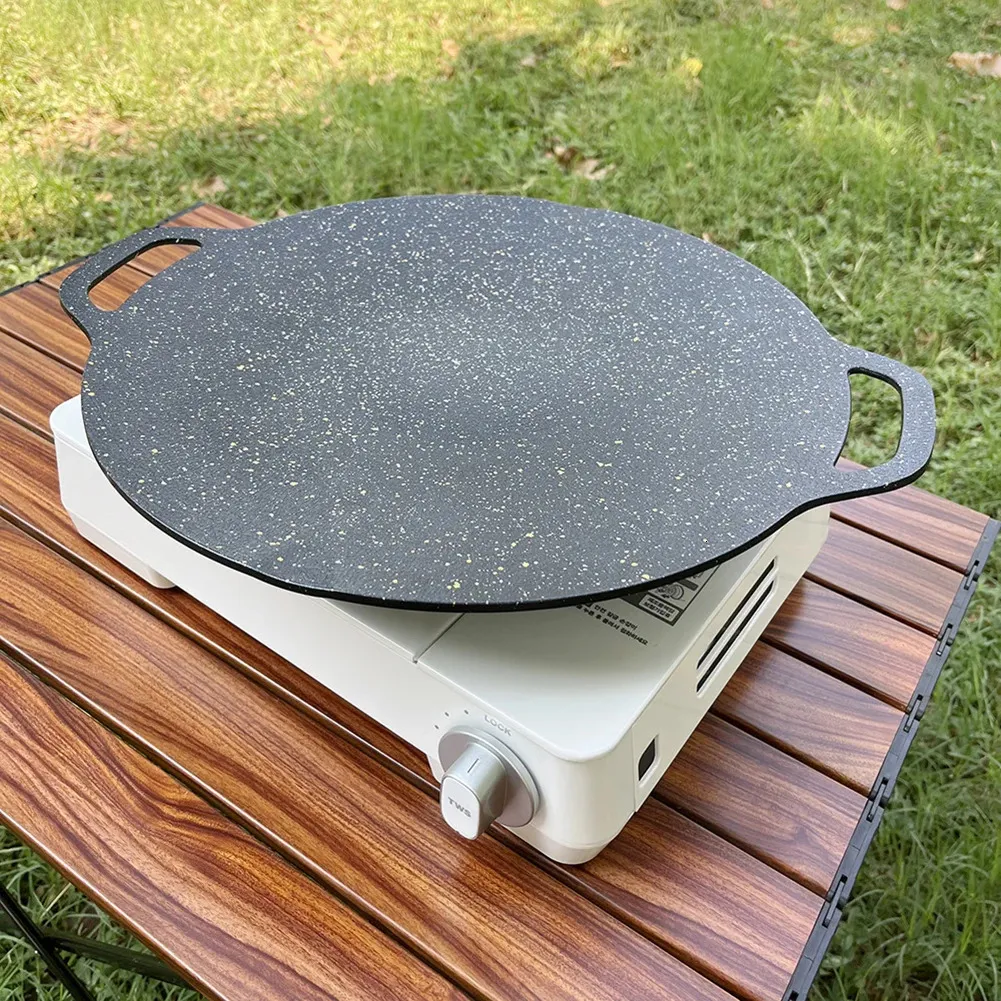 Baking Tray Non-stick BBQ Grill Pan Multi-purpose Induction Cooker Round for Outdoor Camping Kitchen Bakeware Household Tools 231220