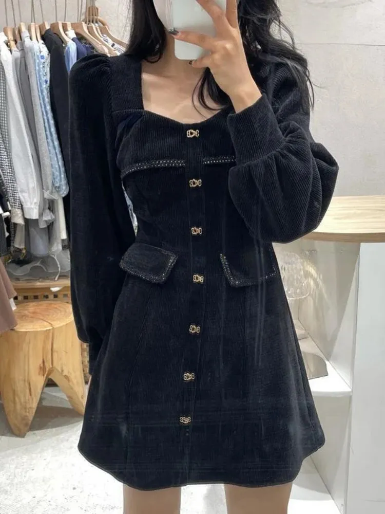 2023 Autumn Fashion Short Party Dres Casual Long Rleeve Elegancki biuro Lady Solid Mini Korean 231221