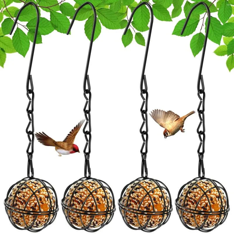 Andra fågelförsörjningar 4 Pack Suet Ball Feeder Set Metal Feeding Station Kit med hängande kedjeekorre Proof matare för utanför