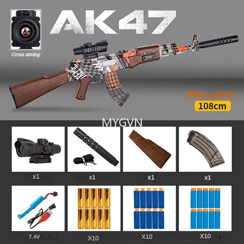 Ak-47 Rifle Toy Gun Electric Soft Bullet Blaster 3 Modes Shooting Model Sniper With Dart For Kids Guns Adults Outdoor Game