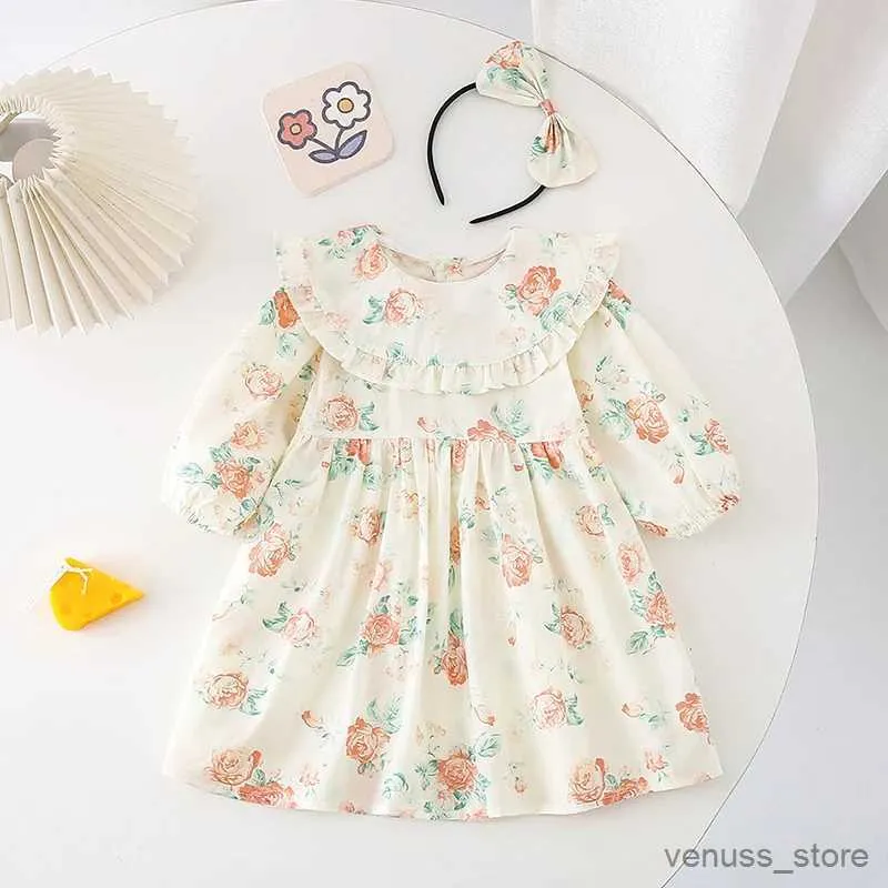 Meisjesjurken herfst kinderen meisjes jurk kanten zachte katoenen lange mouw bloemenmeisje jurk zoete baby meisje romper zussen kleding look outfits