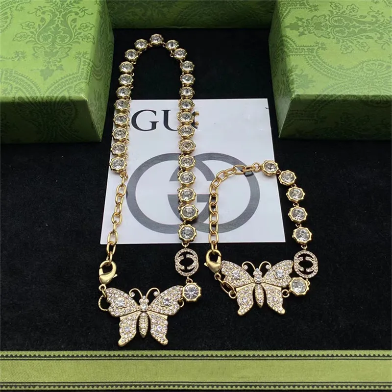 Luxury Designer Butterfly Necklace Bracelets Elegant Fashion G Letters Womens Necklaces Bracelet Exquisite Designer Jewelry Set Accessories With Brand Box