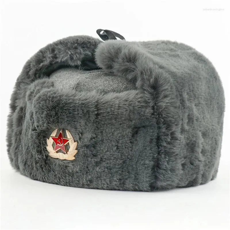 Capes de cyclisme Soviétique Emblem Hat militaire Hommes Earflap Balaclava Girl Russie Ski peluche épaisse de la fourrure moelleuse Lei Feng Cap