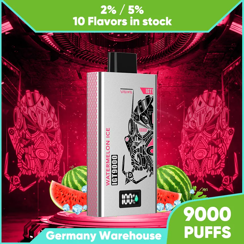 Happ 9K ångar engångsspuffvap 9000Puffs elektronisk cigarett 14 ml Vape Juice laddningsbar Vaper 2% 5% E Liquid Watermelon Ice Vape Jucie med digital skärm