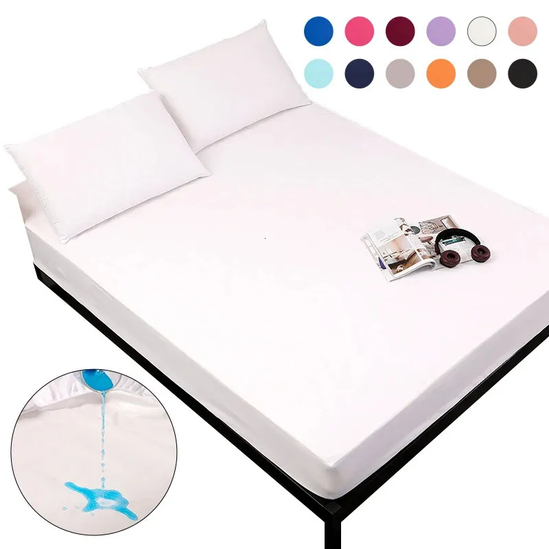 Mecerock solid vattentät madrassskydd med elastiskt band slipning andas anti-mite säng madrass täcker drottning kung 231220