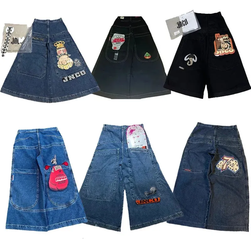 Jnco Y2K Мужская одежда Бэкги джинсы хип -хоп хараджуку Американская винтажная вышивка уличной одежды графика модные джинсы широкие джинсы 231220