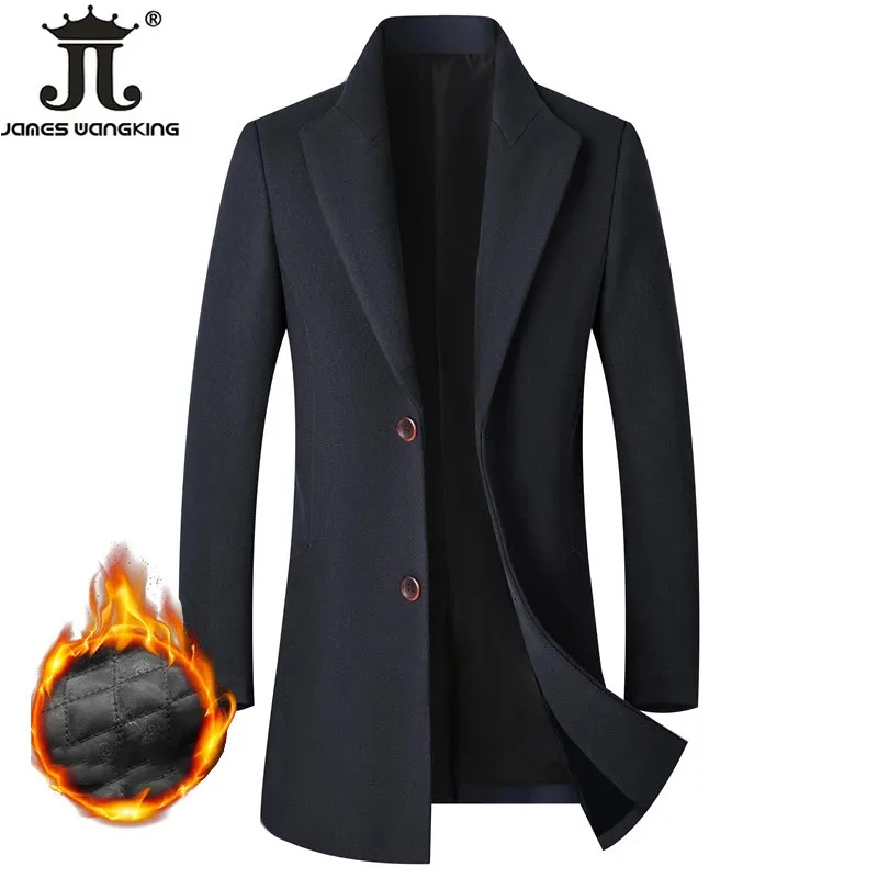 Autumn Winter Boutique Wool Fashion Solid Color's Casual's Casual Business Wool Coat Giacca addensato e caldo Trench da uomo 231221