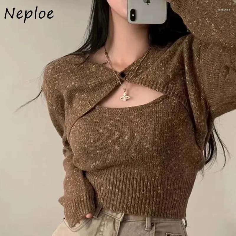 Suéteres de mujeres NEPLOE 2023 Autumn Winter Chic Sexy Spicy Girl Slim Fit Camiseta de color sólido Top con un botón Manga larga tejido