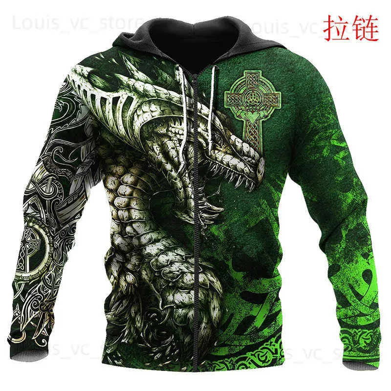 Heren Hoodies Sweatshirts Mooie Dragon Tattoo Green 3D Gedrukte Men Hoodie Herfst en Winter Unisex Sweatshirt Zip Pullover Casual Streetwear T231221