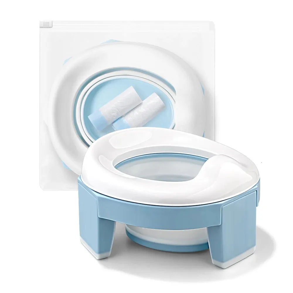 Tyry.hu Baby Pot Portable Silicone Training Seat 3 I 1 Travel Toalett Seat Foldbar Blue Children Potty With Påsar 231221