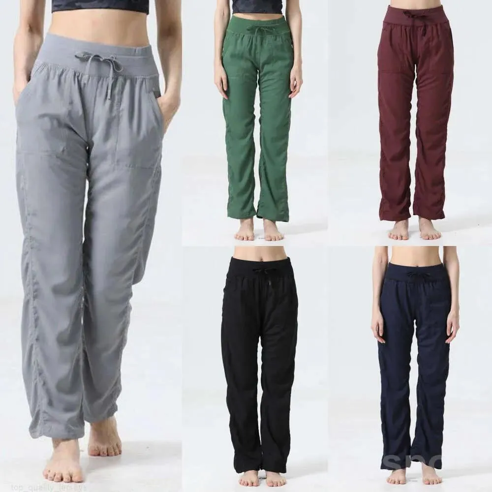 Abiti Lu Align Lu Yoga Lady Pantaloni perfettamente oversize Pantaloni sportivi da donna Pantaloni casual a gamba dritta Tasche a figura intera Borchia da danza