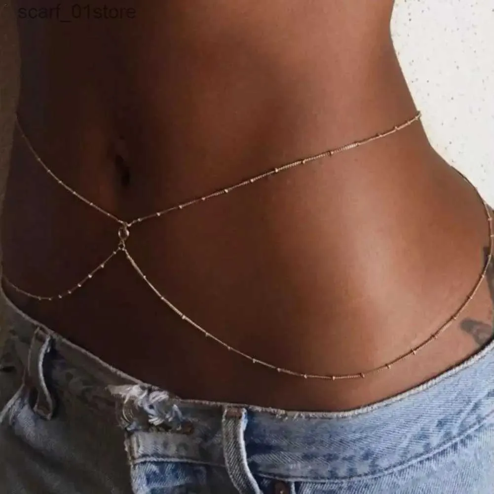 Midjekedjor Bälten Fashion Simple Double Layer Bead Chain Ladies Midje Belly Chain Belly Belt Chain Fashion Bo Jewelry Spring Summer Giftl231221
