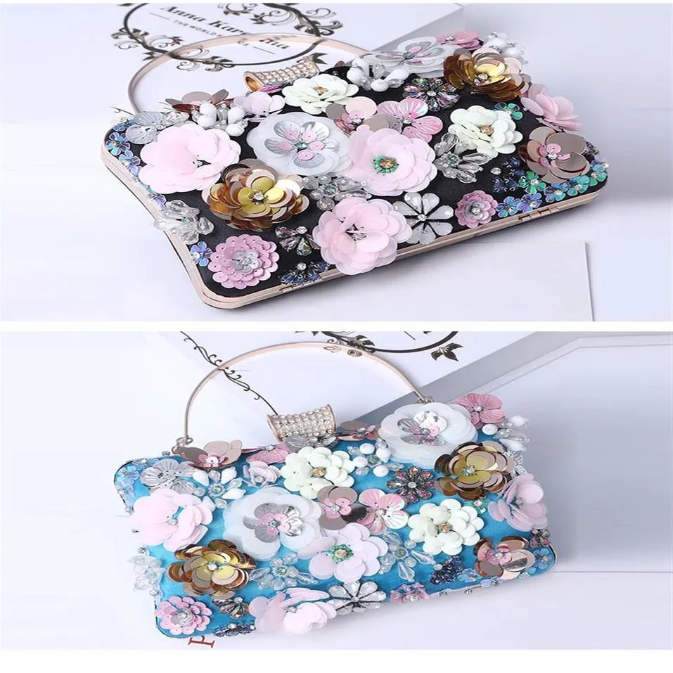 2022 New Handmade Flower Bags Dinner Cross-Border Party Clutch Women's Bag Bride Evening Pearl Embroidery240z