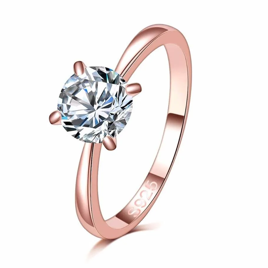 Fade aldrig toppkvalitet 1 2CT Rose Gold Plated Large Cz Diamond Rings 4 Prong Bridal Wedding Ring for Women243k