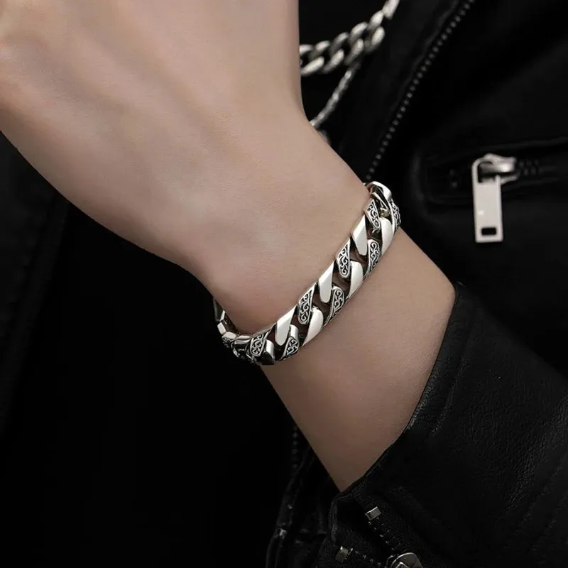 DHgate.com:S925 Silver Bracelet for Men, Retro Tang Grass