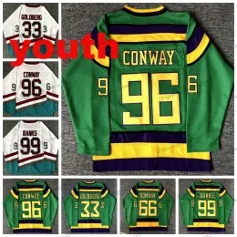 Anaheim''Ducks''Youth Kids Mighty Movie Hockey Jersey #96 Charlie Conway #99 Adam Banks #66 Gordon Bombay #33 Greg Goldberg Jerseys Stitched