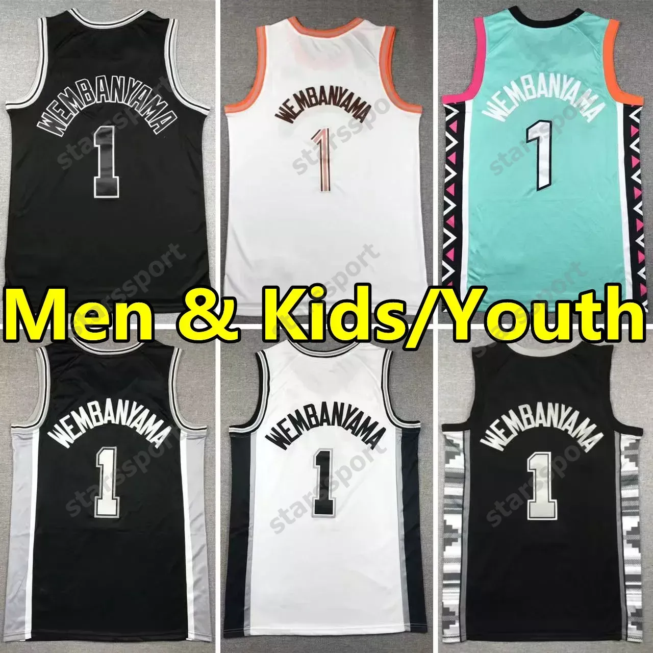 Victor Wembanyama Men Youth Kids Basketball Maglie da basket Jersey City Black San Anton Spur Wear Vest