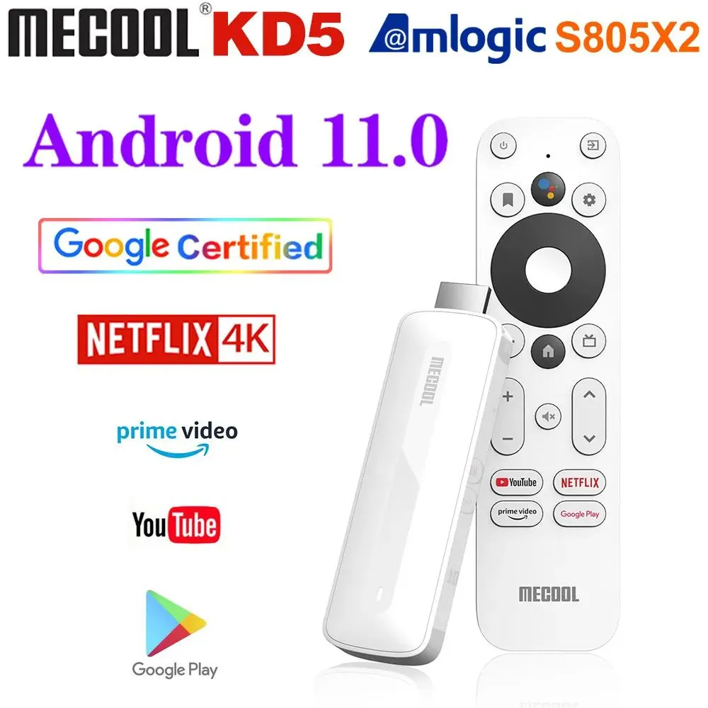 Box Mecool KD5 Netflix TV Stick Amlogic S805X2 TV Box Android 11 1GB 8GB Google 인증 음성 지원 AV1 5G WIFI BT5.0 TV 동글