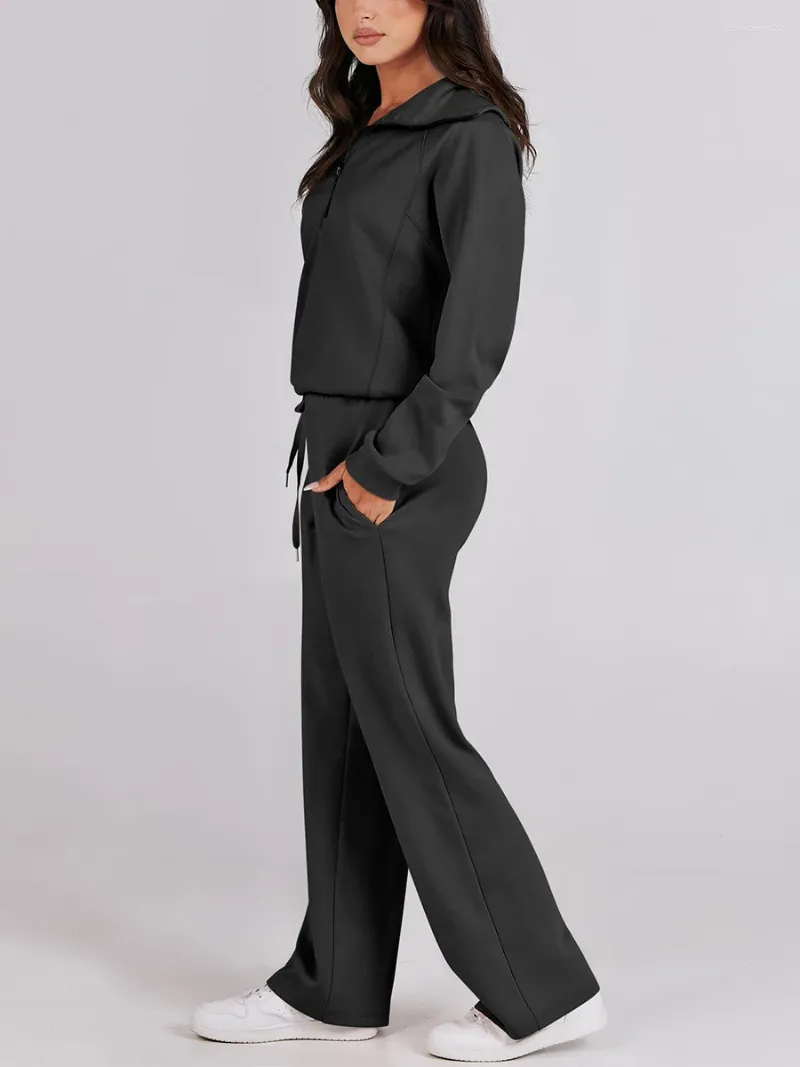 Women's Two Piece Pants Women S 2 Tracksuit Outfits 2023 Long Sleeve Half Zip Sweatshirt Sweatpants Lounge Set Sweatsuits