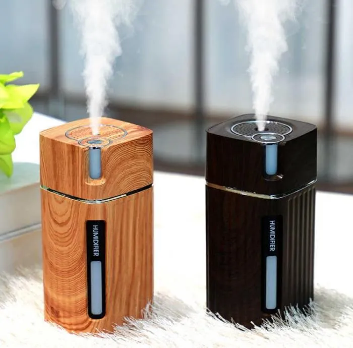 Mini humidificateur portable grain de bois 300 ml ultrasonique voiture arôme arôme diffuseur couleur LED lampador pour le bureau à domicile 210727556622