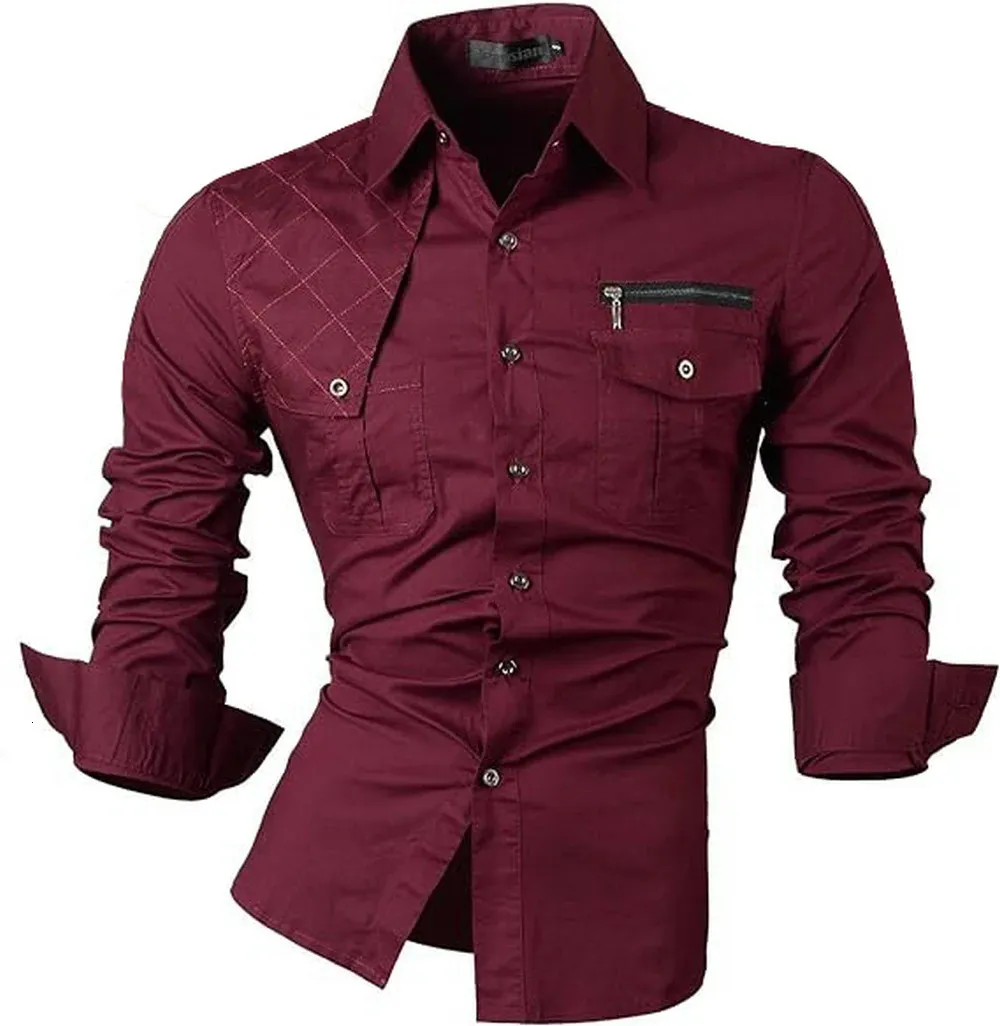Jeansian Herren Casual Shirts Mode Dessinger Stylish Long Sleeve K371 Winered 231220