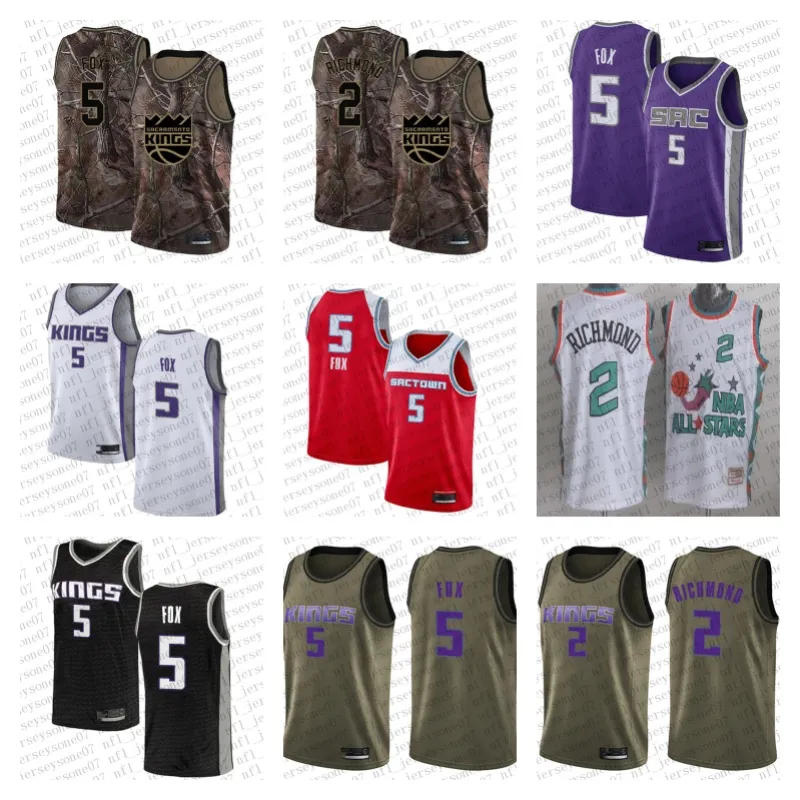 Personnalisé Hommes Femmes Jeunes Sacramento''Kings''2 Mitch''Richmond 5 De'Aaron''Fox Camo Noir bleu rouge Basketball Jersey