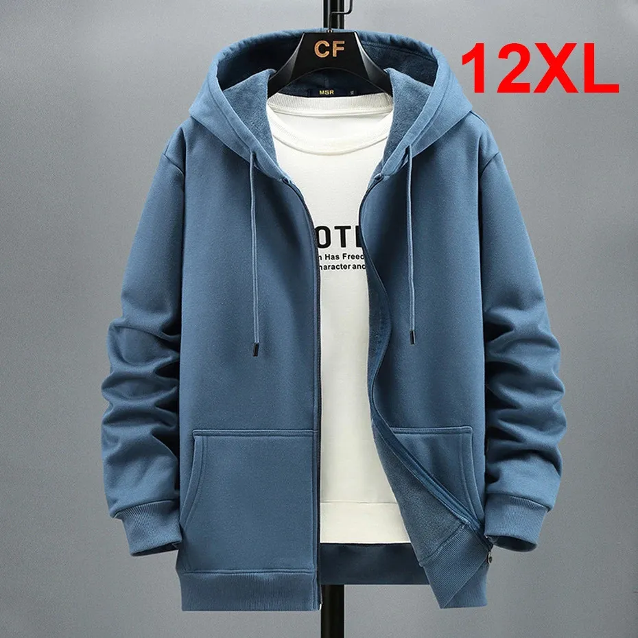 Plus Size 10XL 12XL Hoodie Men Autumn Winter Fleece Hoodies Solid Color Jacket Hoodies Big Size 12XL Blue Black Red Grey 231220