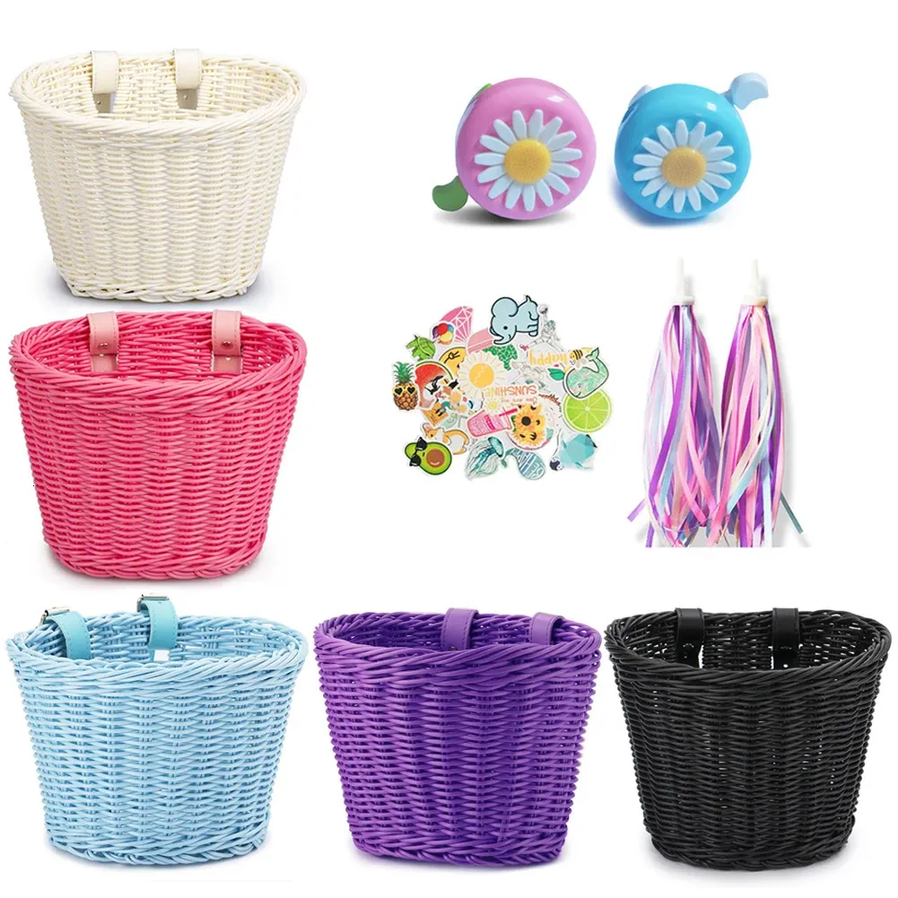 Kids Handwoven Bike Front Basket Bicycle Cargo Pannier Set W Bell Tassels Stickers From Dao05 17.4 DHgate.Com