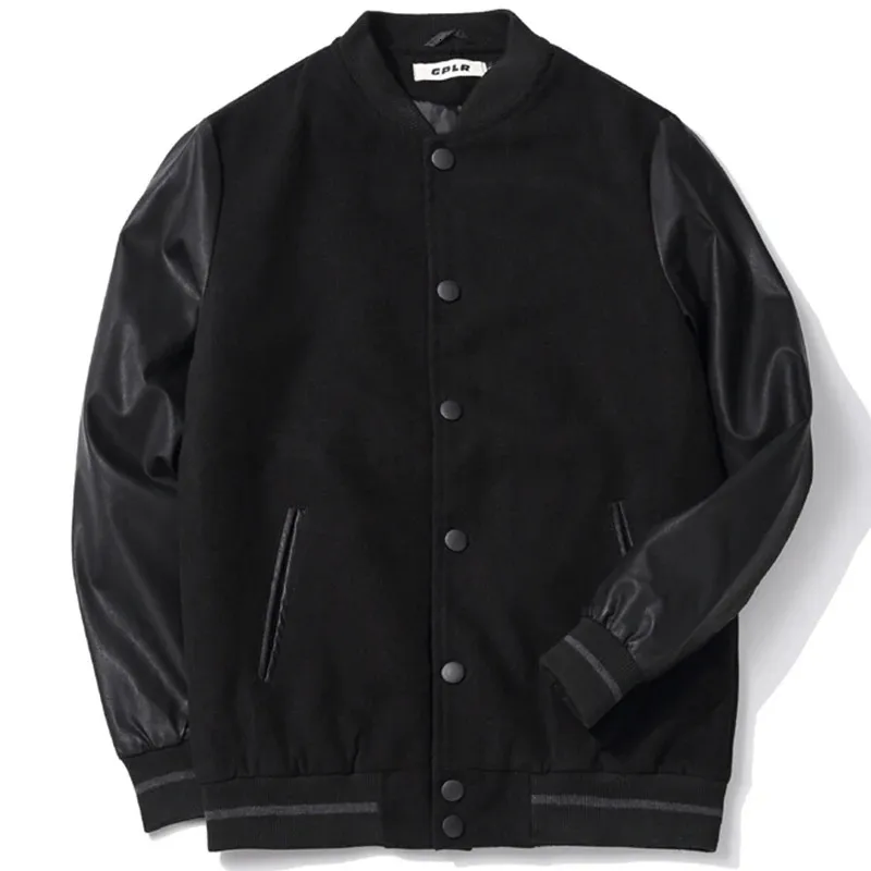 Skolteam Uniform Men Black Leather Hermes College Varsity Jacket quiltad Baseball Letterman Coat Plus Size S-6XL 231221