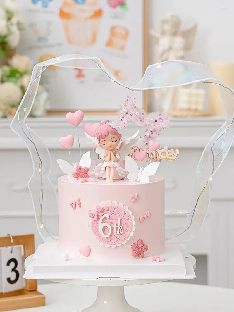 Articoli per feste Fata Topper per torta Decorazioni per angeli Figurine di fiori Ornamenti per dolci Bomboniere per ragazze Decorazioni per compleanno