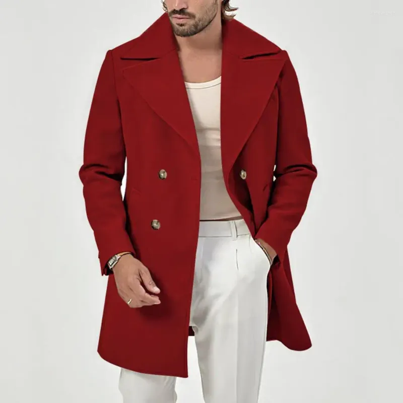 Erkekler Erkekler Sonbahar Kış Paltosu Gevşek Düz Renk Kalın Uzun Kollu Orta Uzunluk Çift Kırıltılı Dönüş Yatak Kazpalı Ceket