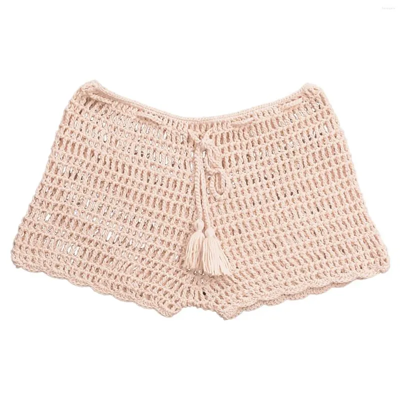 Shorts pour femmes, couleur unie, sangle décontractée, maillots de bain de plage tissés creux avec jupes, pantalons de natation pour femmes, maillots de bain courts pour hommes