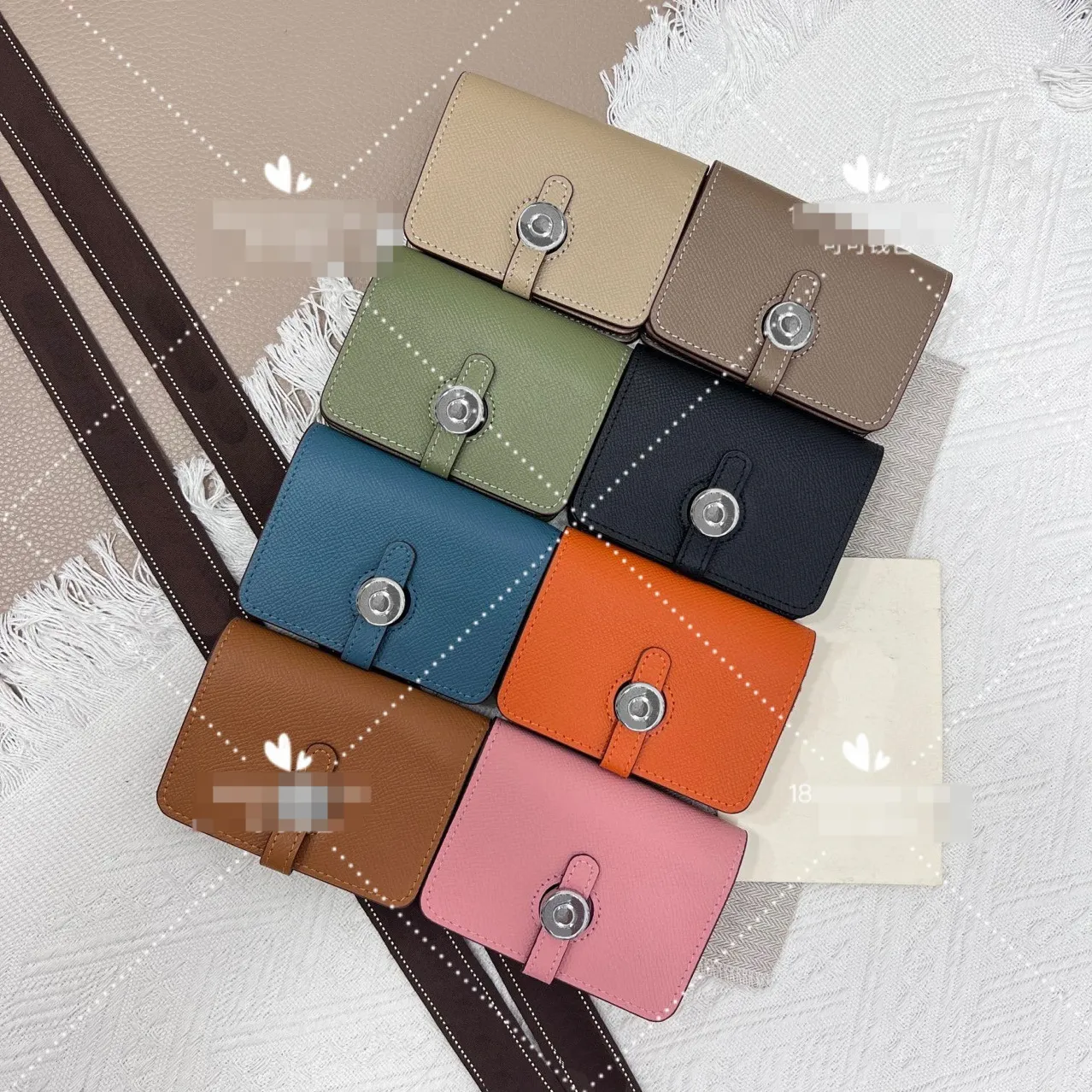 Card Bag Women's Multi-card Leather Coin Wallet Palm Print Cowhide Draw with Two Fold Wallet ID Bag Money Clip