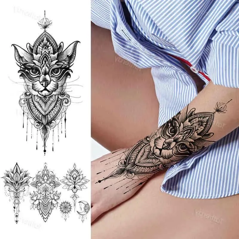 Tatuaże wodoodporne tatuaż pełne ramię naklejka duża wzór Range Black Henna Lace Fake Sexy Tattoos for Women tymczasowe naklejki tatoo