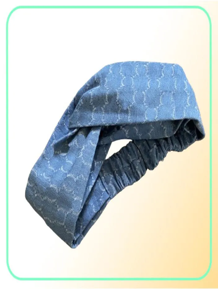 Banda de cabelo de jeans xadrez azul bandana cruzada pano pano fino lenço de cabeça feminina letra ao ar livre Cabeça de categoria casual